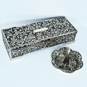 Vintage Godinger silver-plated jewelry box and a matching ring holder dish